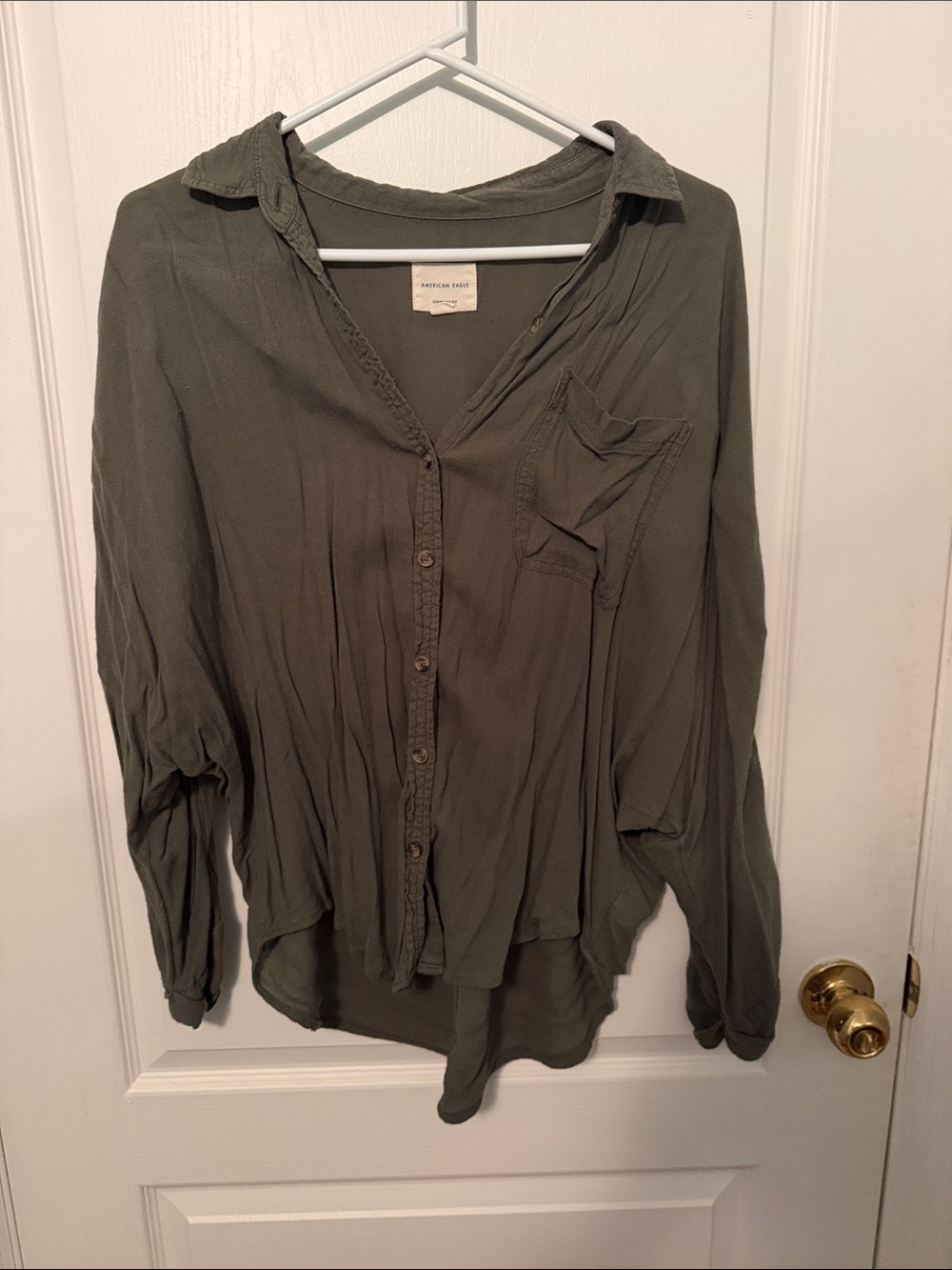American Eagle Olive Green Button-Up Shirt